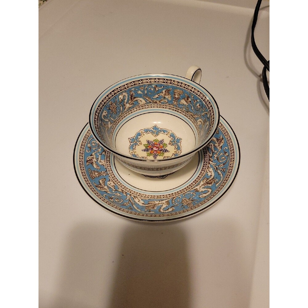 Vintage Wedgwood Florentine Blue  Dragon Teacup and Saucer W2714 Bone China
